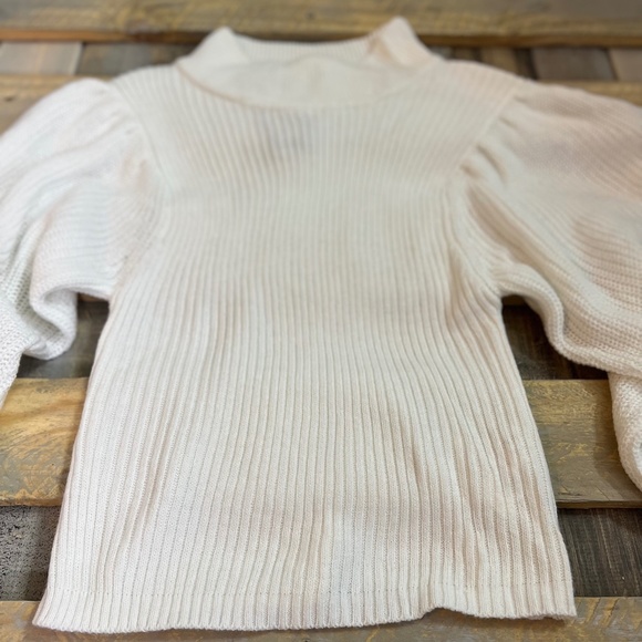 Ivory [Nasty Gal] Balloon Sleeve Knit Sweater | NWT Cream Mock Neck Top | Medium - Picture 11 of 16